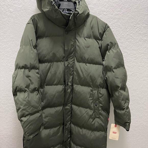 Levi's Men's Large Green Long Hooded Puffer Parka Jacket Heavyweight Coat